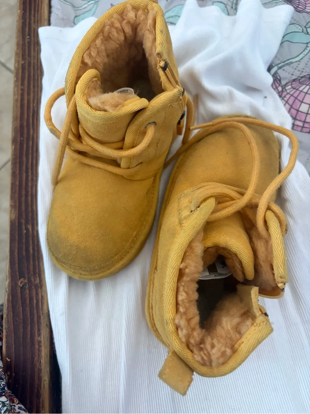 UGG Children's Mustard Yellow Fleece-Lined Lace-Up Boots